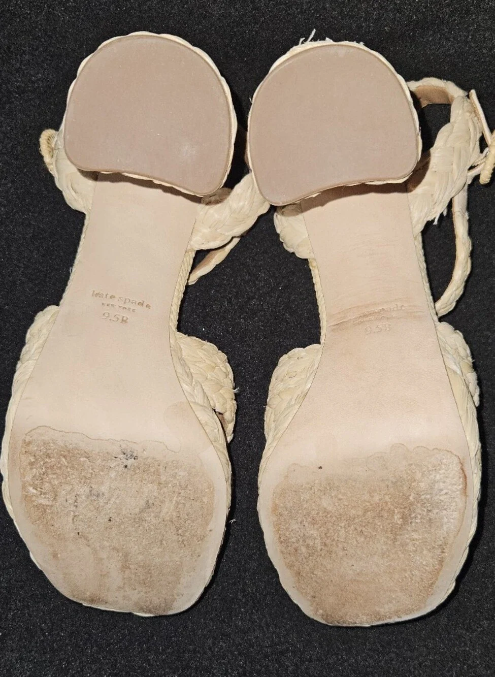 kate spade Tan Braided Raffia Platform Block-Heel Sandals - Size 9.5